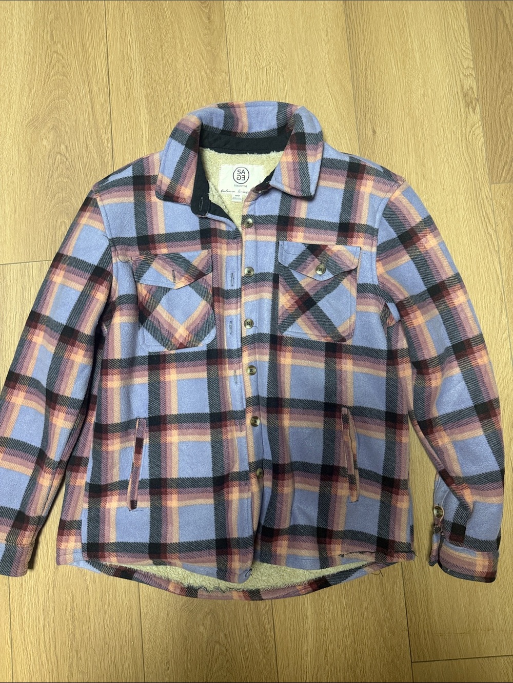 Plaid Sherpa-Lined Flannel Jacket in Light Purple